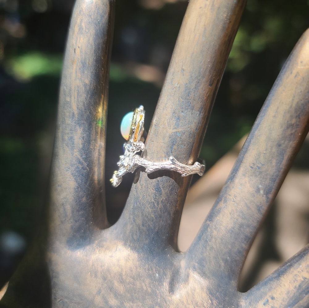 Opal & Sapphire Sterling & gold baby Octopus ๐ ring sz7.5 - Picture 5 of 7